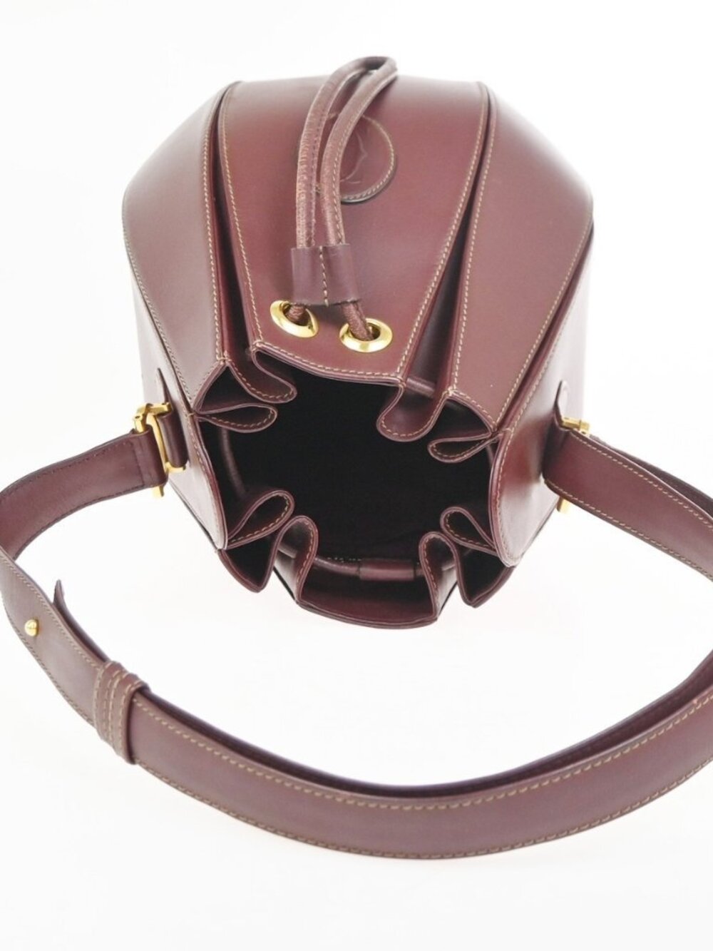 CARTIER Logo Tulip Bucket Drawstring Shoulder Bag Leather Red GHW Spain 35ZA374 - Picture 6 of 13
